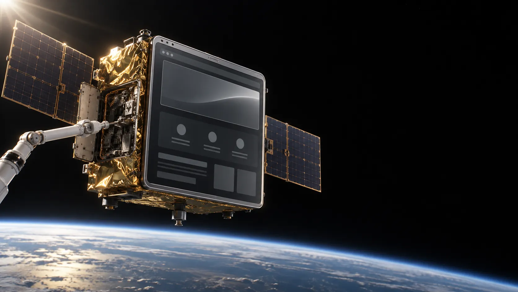 Una web construida como un satélite, reparada por un brazo robótico sobre la Tierra
